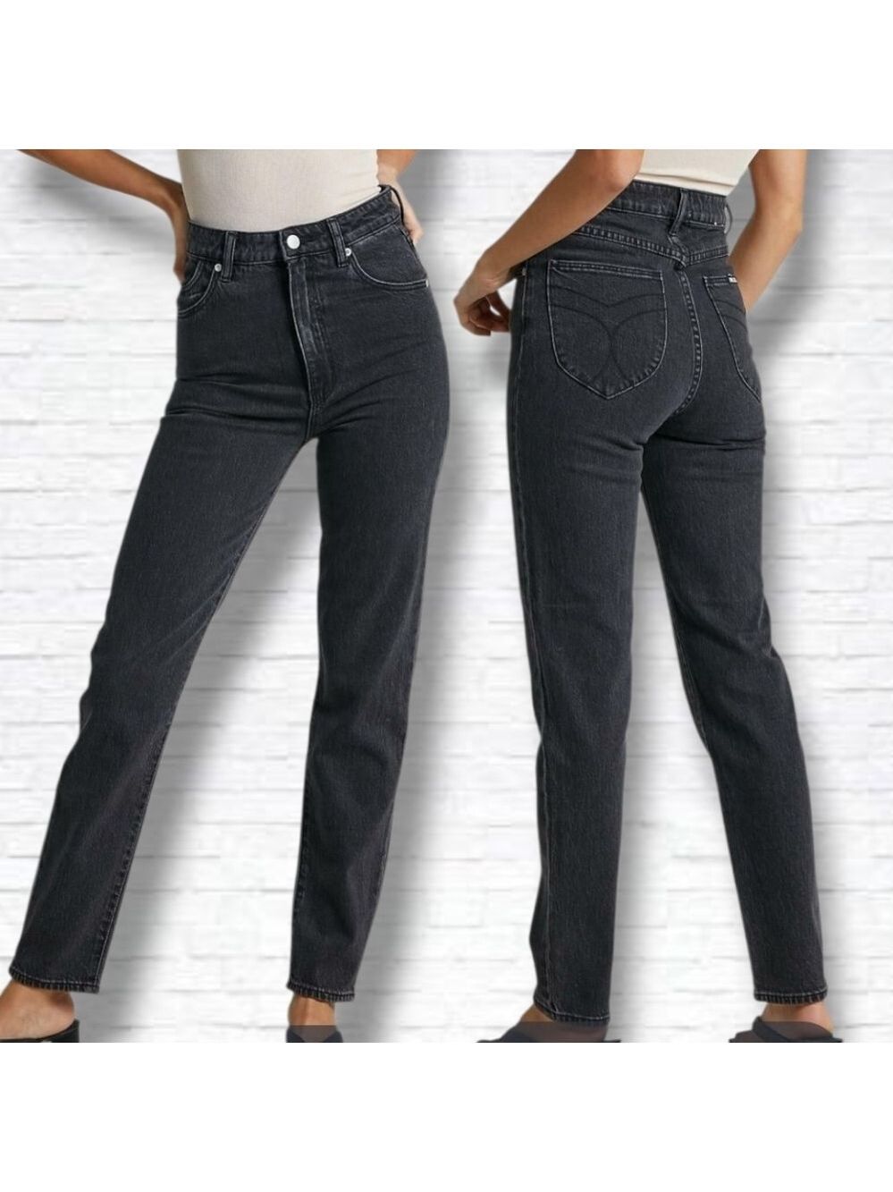 Rollas Duster High Rise Relaxed Vintage Black Wash Jeans Size 25